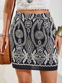 Aveloria تنورة نسائية مستقيمة مطرزة - متعدد الألوان - مشاهدة 1