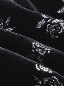 SHEIN MOD 大码女士黑玫瑰印花抹胸上衣、抹胸上衣、夏季上衣 - 黑色 - 查看 3