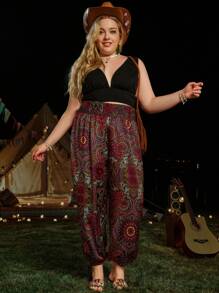 SHEIN CURVE+ Kích thước lớn Kỳ nghỉ Phong cách Paisley In Quần cà rốt - Nhiều màu - Xem 4