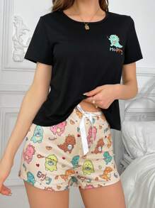 Conjunto de pijama de niño pequeño con estampado de dinosaurios, que incluye top de manga corta y pantalones cortos