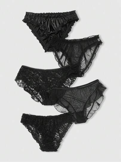 Ensemble De Culottes À Triangle En Dentelle Et Filet De Style Gothique Pour Femmes, 5 Pièces / Pack