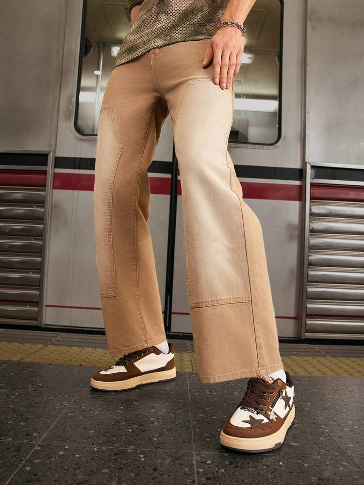 Men's Mid-Rise Stretch-Free Loose-Fit Jeans With Wide Leg For Casual Wear