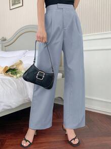DAZY Pantalones rectos casuales de unicolor para mujer - Azul - Ver 4