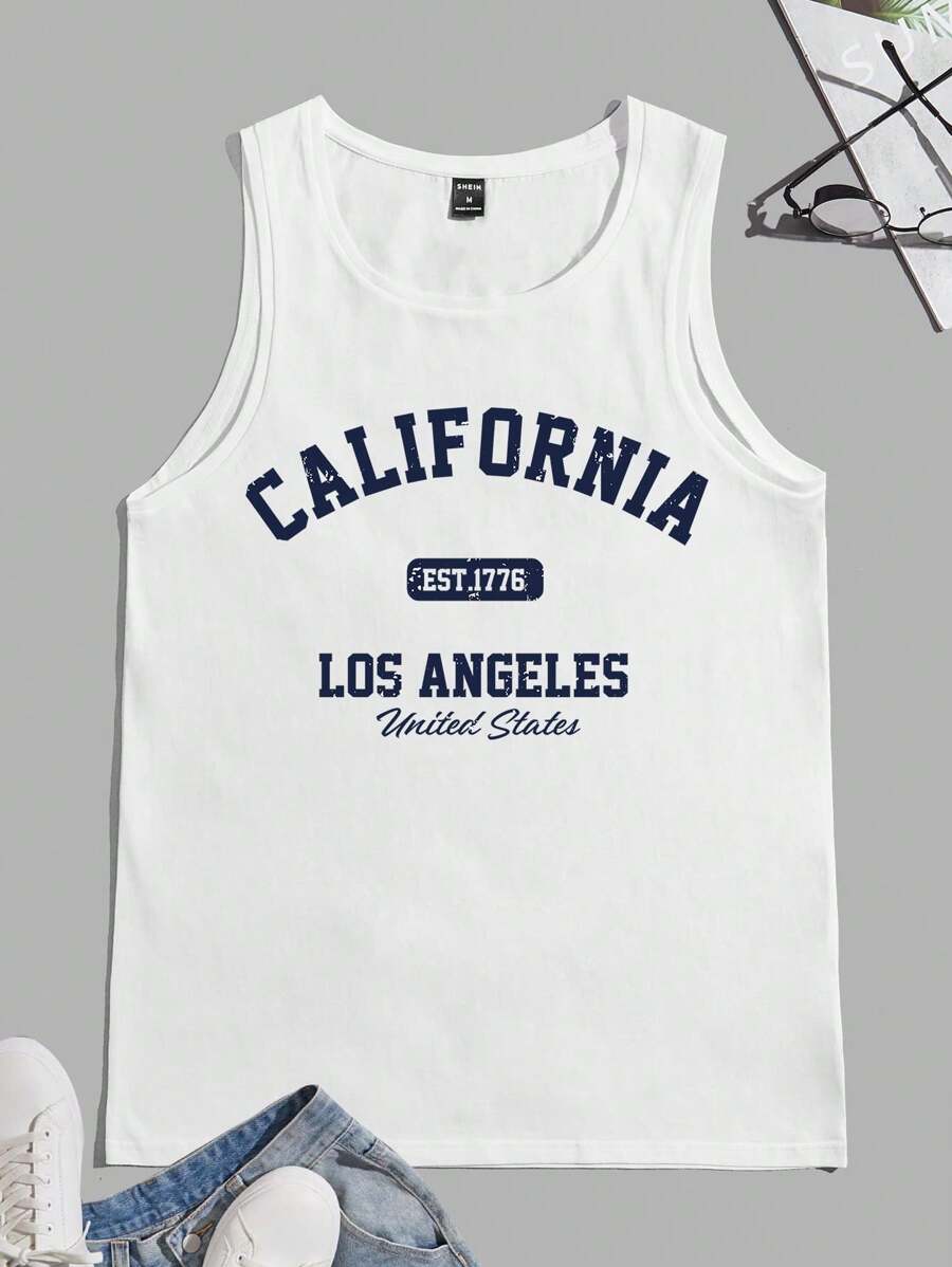 Claim Dot Men's Casual Tank Top With Letter Graphic Print Design,School Sleeveless Tank Top Jersey - White - View 1