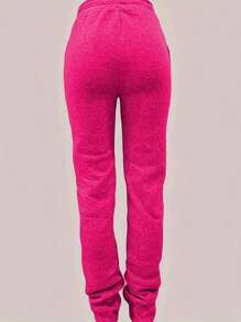 SHEIN EZwear 女式純色抽繩運動褲 - 玫紅色 - 查看 3