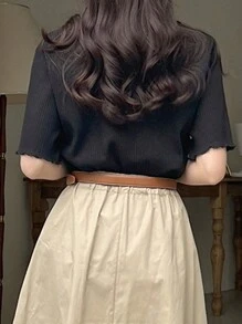 DAZY Women's Solid Color Short Sleeve Slim Fit T-Shirt Summer,Business Casual Women - Black - View 2