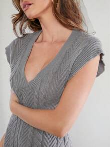 Hauture Women's V-Neck Slim Fit Sweater Dress - Grey - View 3