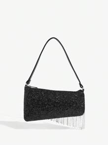 SHEIN ICON Women Diamond Tassel Glitter Shoulder Bag, Evening Bag, Club, Rhinestone - Black - View 6