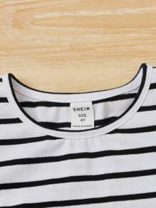 SHEIN 3pcs/Set Young Girls' Casual Comfortable Ruffled Edge T-Shirt, School, Campus, College - Hot Pink - View 3