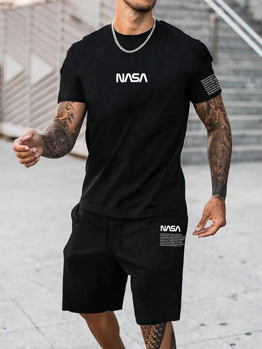 Manfinity Homme Men's Letter Printed Short Sleeve 2pcs/Set