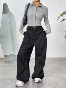 SHEIN EZwear Women's Slim Fit Turn-down Collar Bodysuit