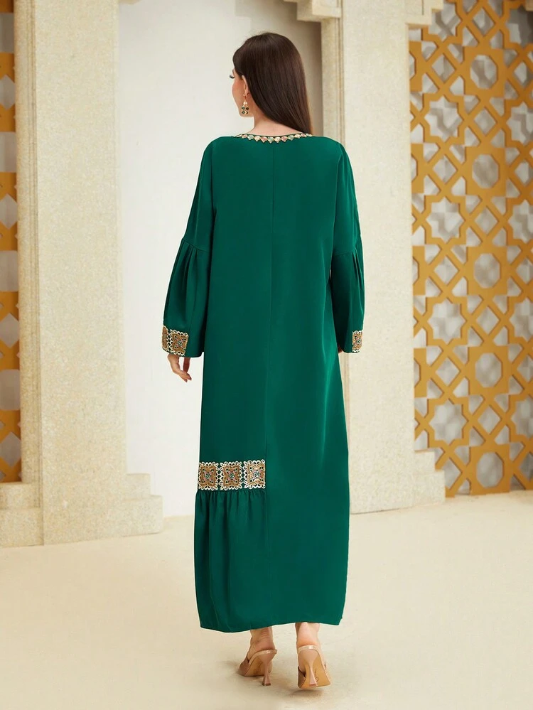 Women's Floral Pattern Flare Sleeve Arabian Dress