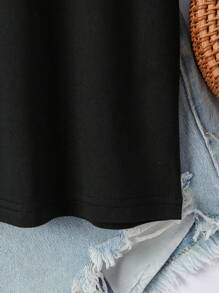 SHEIN EZwear Của phụ nữ Slogan Và Hoạt hình In Ngắn tay Áo thun - màu đen - Xem 5