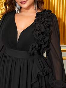 YISIKADO Đầm chiffon tay bồng xếp ly họa tiết hoa 3D màu đen, thanh lịch, dài tay, thích hợp cho dạ hội, tiệc cưới, lễ tốt nghiệp, tiệc tối, mùa xuân. - màu đen - Xem 6