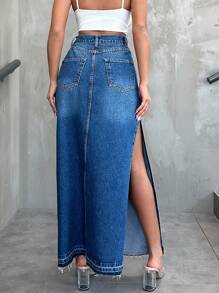 RueChic Średni Spódnice Dżinsowe Z Szczelina