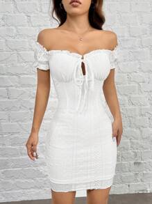 SHEIN EZwear White Off Shoulder Bodycon Dress - White - View 4