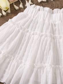 SHEIN Vintaside Kids Young Girls' Ruffle Edge Multi-Layered A-Line Skirt - White - View 5