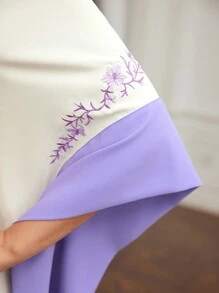 MOTF PREMIUM Gewebte Damen Stickerei Blumenmuster Farbblock Glockenärmelkleid