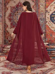 Al Najma Burgundy Red Women's Long Embroidered Turkish Shirt Dress With Beads Kaftan Jalabiya Dress - Burgundy - View 2