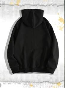 ROMWE MEN Harry Potter | ROMWE 男士字母印花帶束口帽拉鍊衫 - 黑色 - 查看 2