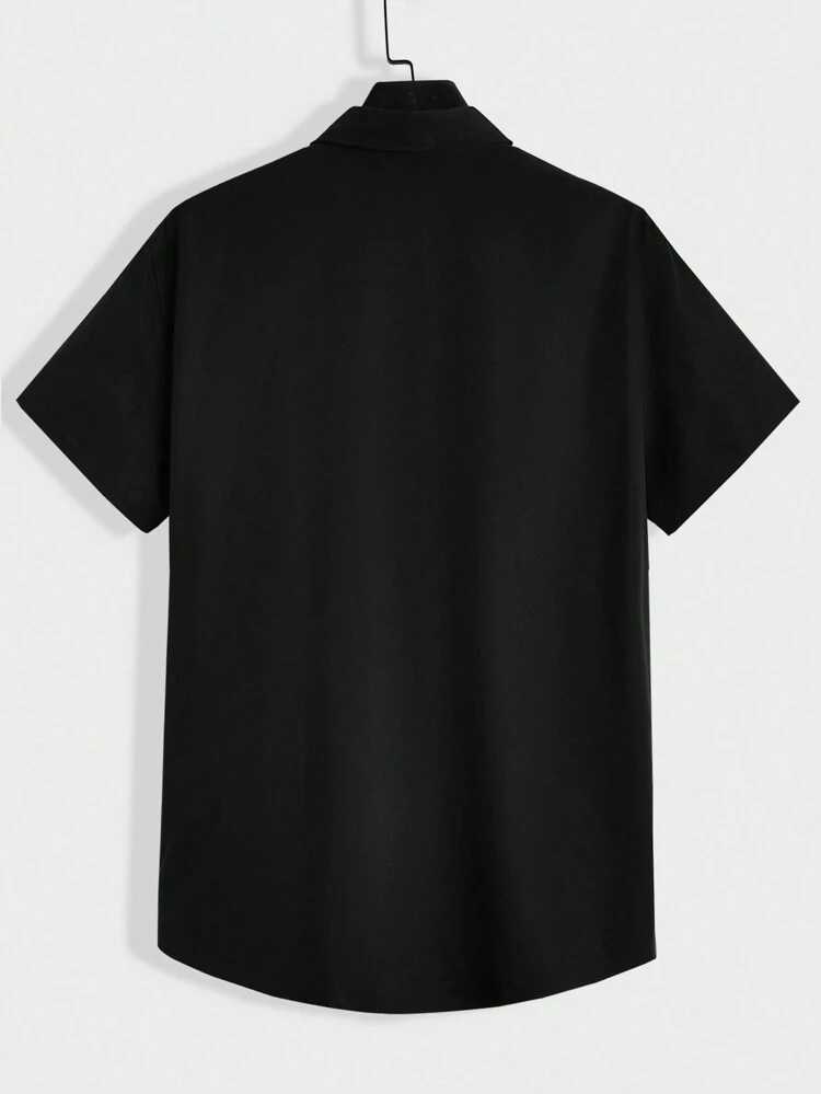Loose Fit Men's Button-Down Short Sleeve Woven Casual Shirt