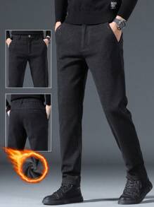 Pantalones de felpa casuales y cómodos para hombres, para otoño/invierno - Negro - Ver 1