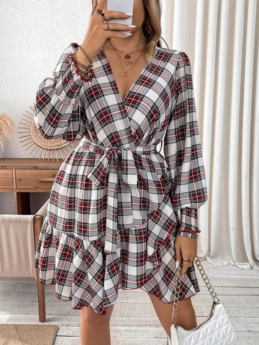 Calvaya Kích thước lớn Kẻ sọc Bọc Tay áo lồng đèn Đầm - Nhiều màu - Xem 1