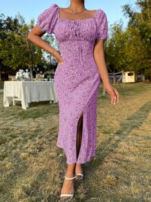 Breezaya Lace-Up High Slit Long Dress Maxi Vacation Beach Outfits Women - Purple - View 5