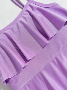 SHEIN Traje De Baño Con Tirantes De Borde De Volantes Para Bebé Niña - Morado - Ver 4
