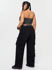 SHEIN EZwear CURVE 女士加大紗織無肩帶半截上衣 - 灰色 - 查看 2