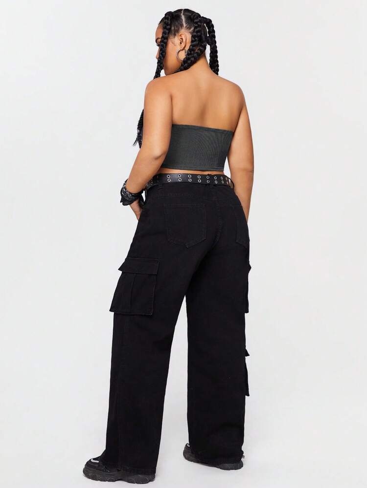 Women's Plus Size Knit Cropped Bandeau Top