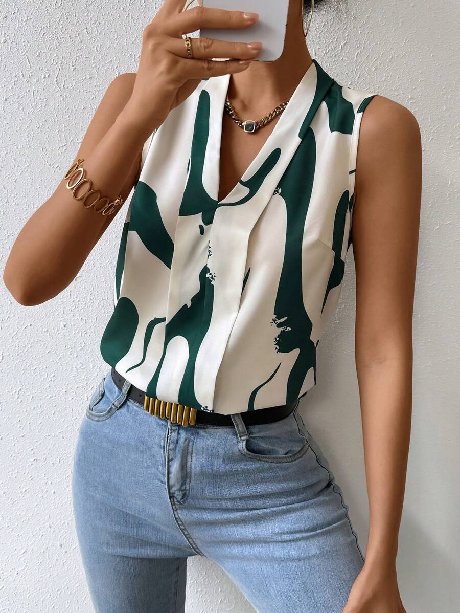 SHEIN Essnce Women's Printed Sleeveless Blouse - Multicolor - View 1