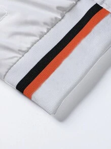 Men Long Sleeve Letter Graphic Striped Trim Zip Up Jacket, For Fall