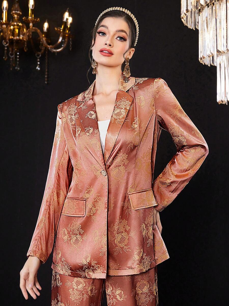 Modelyn Women's Jacquard Blazer With Lapel Collar And Long Sleeves Fall Cloth For Women - Multicolor - View 1