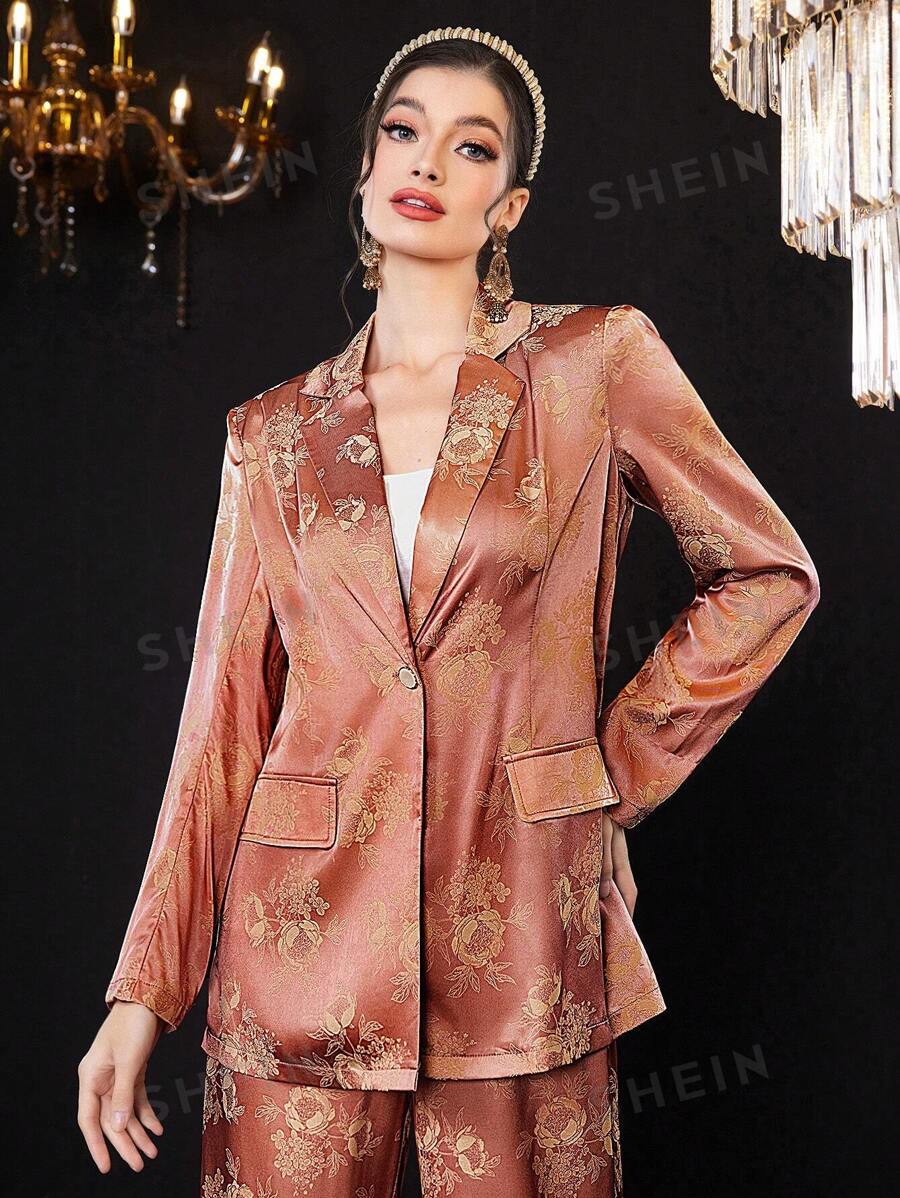 Modelyn Blazer Para Mujer De Jacquard Con Solapas Y Mangas Largas - Multicolor - Ver 1