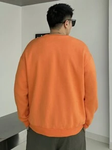 DAZY Nam Đồ họa Chữ cái Thả vai Áo nỉ - trái cam - Xem 2