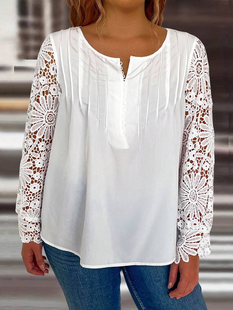 Women's White Lace Spliced Top Fall Cloth For Women