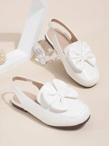 1 par de sandalias planas de dedo cerrado, de suela blanda y transpirable de PU para niñas, para /verano - Blanco - Ver 1