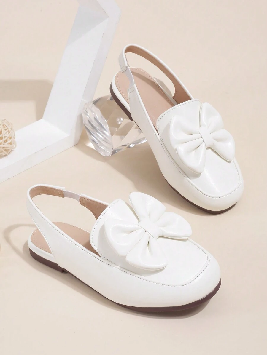 1 par de sandalias planas de dedo cerrado, de suela blanda y transpirable de PU para niñas, para /verano - Blanco - Ver 1