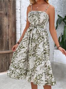 Breezaya Printed Cami Shirred Full-Length Dress - Multicolor - View 5