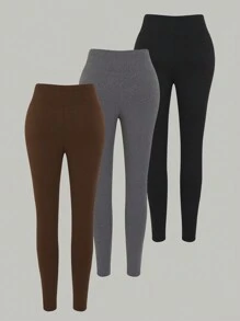 SHEIN LUNE Women's Alphabet Patch Leggings (Set Of 3)