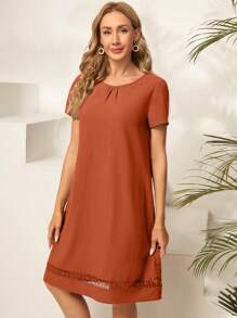 EMERY ROSE Ladies' Solid Color Short Sleeve Straight Dress - Redwood - View 1