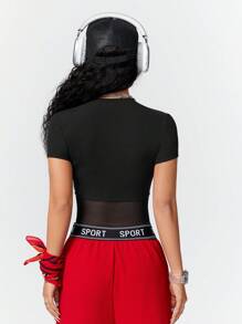 Coolane Women's Summer Knit & Mesh Bodysuit Bodysuit - Black - View 4