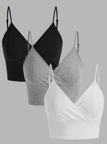 SHEIN EZwear 3入組女式v領十字交叉設計貼身短上衣 - 彩色 - 查看 1