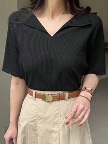 DAZY Women's Solid Color Short Sleeve Slim Fit T-Shirt Summer,Business Casual Women - Black - View 1