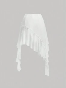 SHEIN MOD Women's Asymmetrical Ruffle Hem Skirt - White - View 2