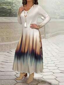 SHEIN LUNE Váy cổ chữ V Ombre cỡ lớn - Nhiều màu - Xem 4