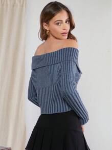 Denimoi 折疊式肩帶肋紋毛衣 - 藍色 - 查看 2