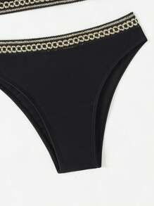 SHEIN Swim 女士吊带拼接比基尼套装夏季海滩 - 黑色 - 查看 6