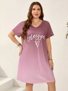 EMERY ROSE Plus Size Women's Ombre Alphabet & Heart Printed Dress - Hot Pink - View 5